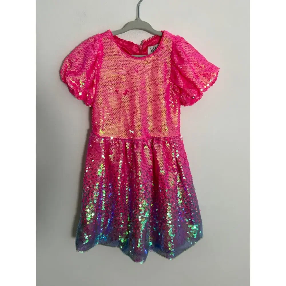 Lola & The Boys Little Girls Ombre Sequin Shimmer Puff Sleeve Dress size 4